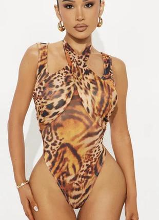 Боди женское в тигровый принт fashion nova