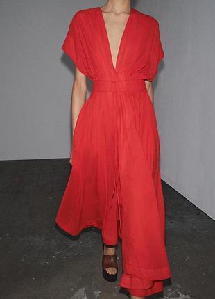 Червона сукня міді з бавовняної пряжі zara