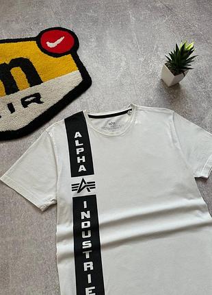 Футболка alpha industries біла з принтом (оригінальний стиль)