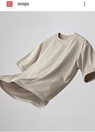 Футболка унісекс uniqlo airism cotton oversized crew neck half-sleeve t-shirt grey розмір м
