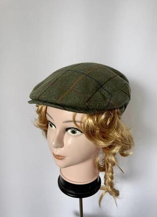 West nab sporting tweed зеленая кепка flat cap хаки в клетку шерстяная винтаж ретро стиль