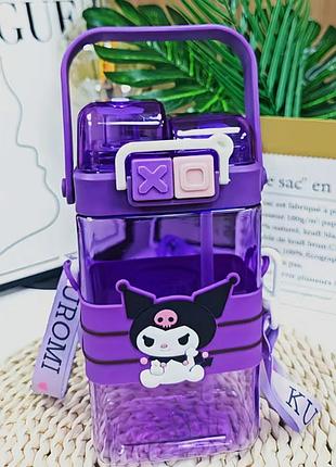 Двусторонняя детская бутылочка для воды куроми kuromi 600 мл фиолетовая