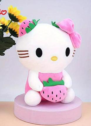 М'яка іграшка кішечка хеллоу кітті hello kitty з полуничкою 20см