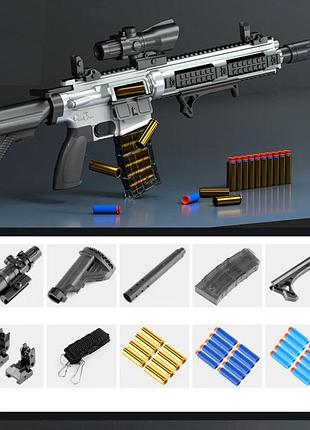 Игрушечный пластиковый механический автомат винтовка м416 стреляет мягкими пулями с гильзой