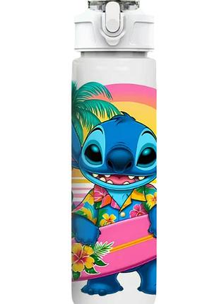 Детская бутылочка для воды с трубочкой стич stich 750 мл пляж