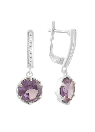 Срібні сережки з александритом 6.837ct, фіанітами (2173892)