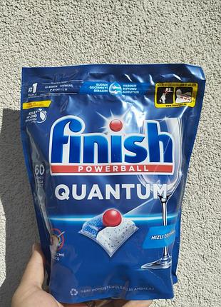 Таблетки для посудомийної машини finish quantum powerball 60 шт. — глибоке очищення, блиск, захист скла