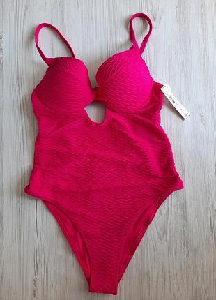Розовый сдельный цельный купальник пуш-ап с пуш-апом victoria's secret оригинал s m чашка а в 70в 75а 75в с высоким вырезом на ногу высокий вырез