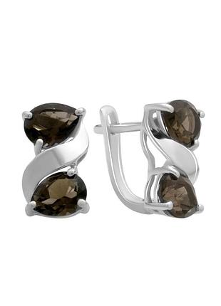 Срібні сережки з натуральним раухтопазом (димчастим кварцем) 3.842ct (2178880)