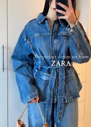 Джинсовая куртка zara р. m оверсайз можно на l на молнии с поясом