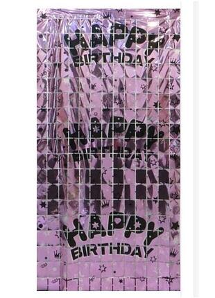 Фольгована рожева шторка для фотозони 1 м х 2 м "квадрат-happy birthday" 2 мкр 13002-p knz