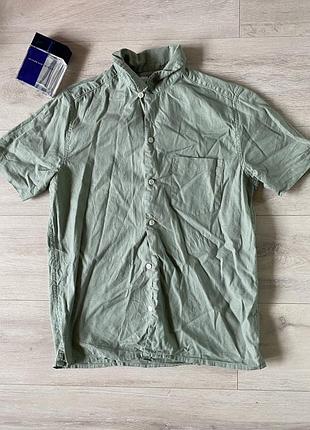 Сорочка чоловіча лляна зелена хакі котонова topman