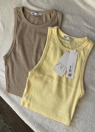 Лимонна , бежева майка топ в рубчик zara