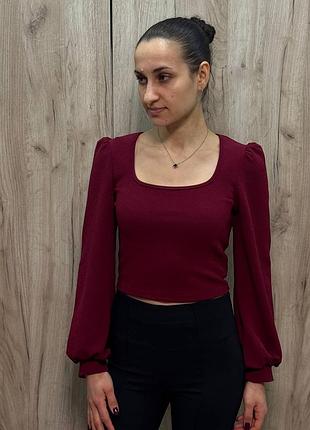 Shein блуза бордова з пишними рукавами, розмір s