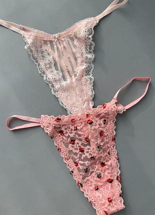Мереживні стрінги victoria’s secret, розмір m, набір від 3 шт