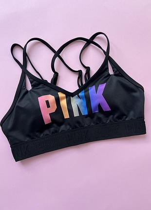 Топ спортивний pink чорний з логотипом, розмір s