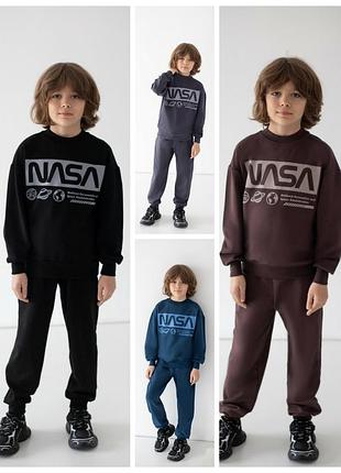 Стильный спортивный костюм для мальчиков двунить, nasa, демисезонный спортивный костюм свитшот и штаны наса, космос