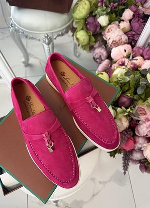 Фуксия розовые женские лоферы loro piana замшевые люкс
