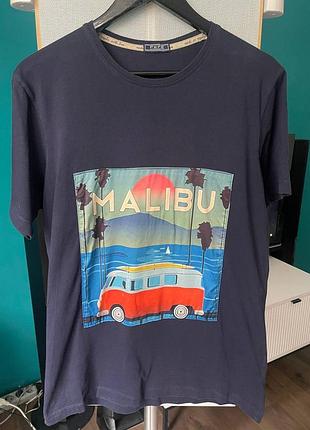 Чоловіча футболка fefè malibu темно-синя з вінтажним принтом m