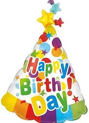 Фольгована кулька кнр (84х54 см) ковпачок святковий "happy birthday"