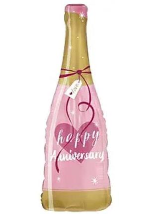 Фольгована кулька кнр (37х90 см) пляшка "happy anniversary" рожева