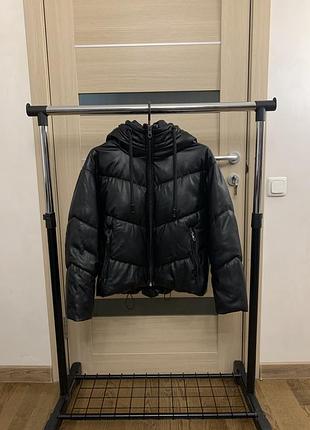 Куртка пуховик шкіряний кожзам zara