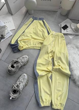 Спортивный костюм женский желтый велюровый осенний весенний летний