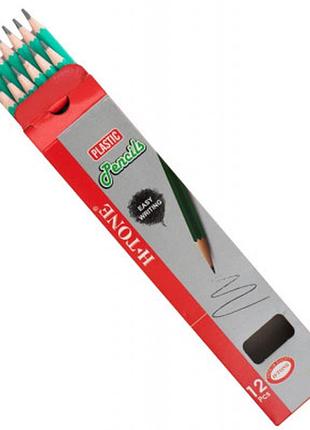 Карандаш графитный h-tone нв, пластиковый, с резинкой, зеленый, 12 шт (pencil-ht-jj30104)