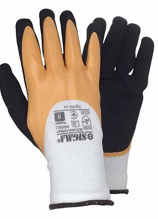 Рукавиці трикотажні з подвійним латексним покриттям р9 (жовтогарячо-чорний манжет) sigma (9445611)