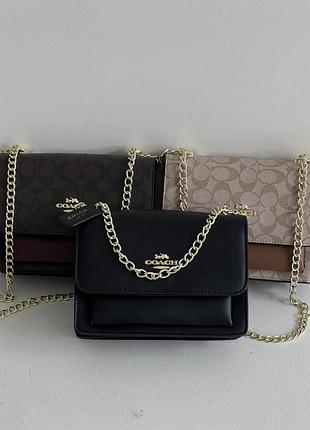 Женская сумка coach mini klare crossbody черная / бежевая / коричневая