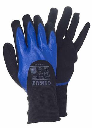 Рукавиці трикотажні з подвійним нітриловим покриттям р10 (синьо-чорні, манжет) sigma (9443681)