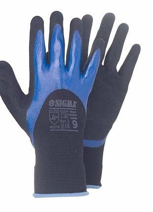 Рукавички трикотажні з подвійним нітриловим покриттям р9 (синьо-чорні, манжет) sigma (9443671)