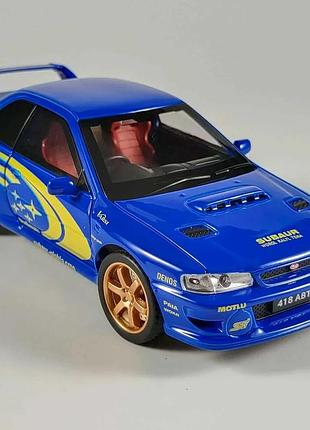 Іграшкова модель авто subaru impreza wrx sti 1:32 металева синя світло фар звук інерційний механізм відкривні двері