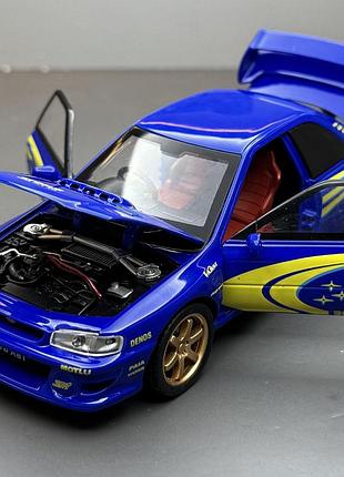 Колекційна модель subaru impreza wrx sti 1:32 синя металева машинка світло звук інерція відкривні елементи