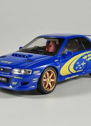 Машинка металева subaru wrx sti impreza масштаб 1:32 синя інерційна зі звуком і підсвіткою відкриваються двері
