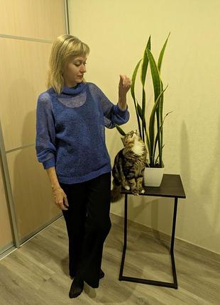 Кофта павутинка синя вязана handmade
