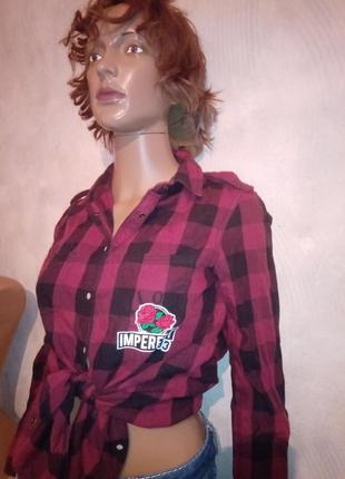 Крутая женская рубашка в клетку с розами распродаж4 фото