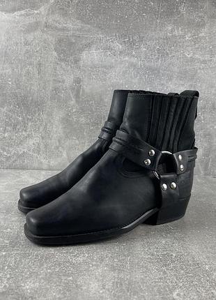 Авангардые western ботинки черные кожаные harness boots biker shoe