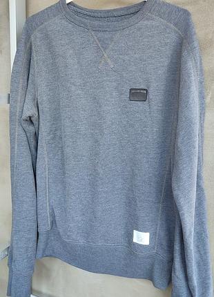Сірий чоловічий світшот true religion vintage men's crew neck sweater sweatshirt  pullover size s small metal leather logo patch logo