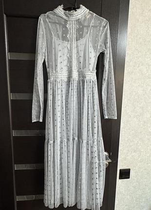 Длинное новое платье голубого цвета от фирмы lace beads размер s