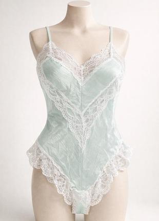 Вінтажне боді ann summers м’ятне з мереживом y2k, ніжне lingerie