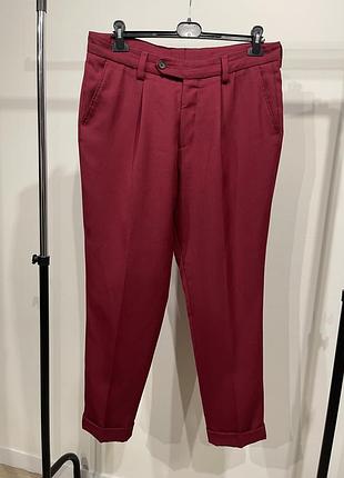 Чоловічі штани брюки вовняні чинос hugo boss "porte" fashion fit бордові 52