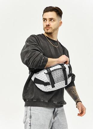 Большая мужская поясная сумка бананка sambag dynamicdart тканевая принт "square"