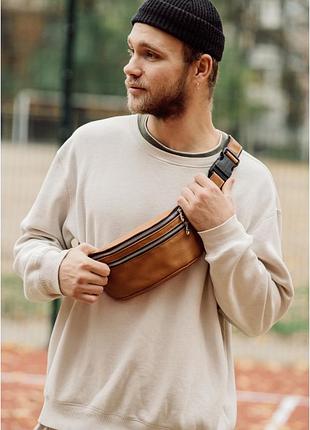 Сумка на пояс бананка sambag кожаная tirso btsm натуральная рыжая кожа