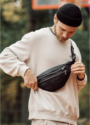 Сумка на пояс sambag hoso mts черная натуральная кожа
