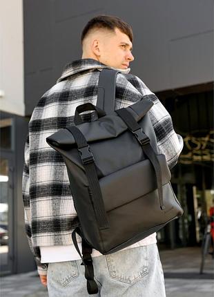 Чоловічий рюкзак sambag ролл rolltop milton чорний з клапаном