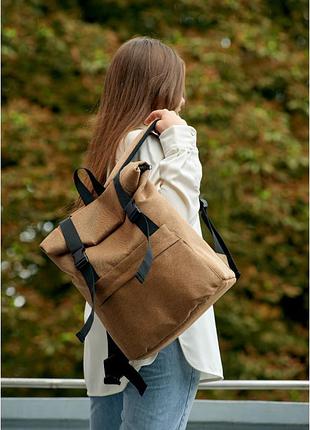 Женский рюкзак sambag ролл rolltop lsh коричневый тканевый