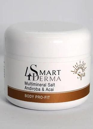 Соль мультиминеральная для рук и тела с маслом андиробы и асаи smart4derma 100 г
