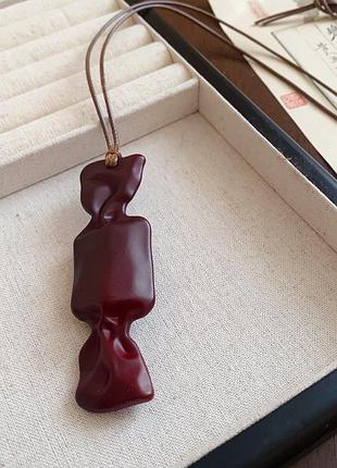 Колье длинное женское шнур с коричневой сахарерочкой новое