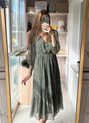 Платье летнее весеннее зеленое в горох zara